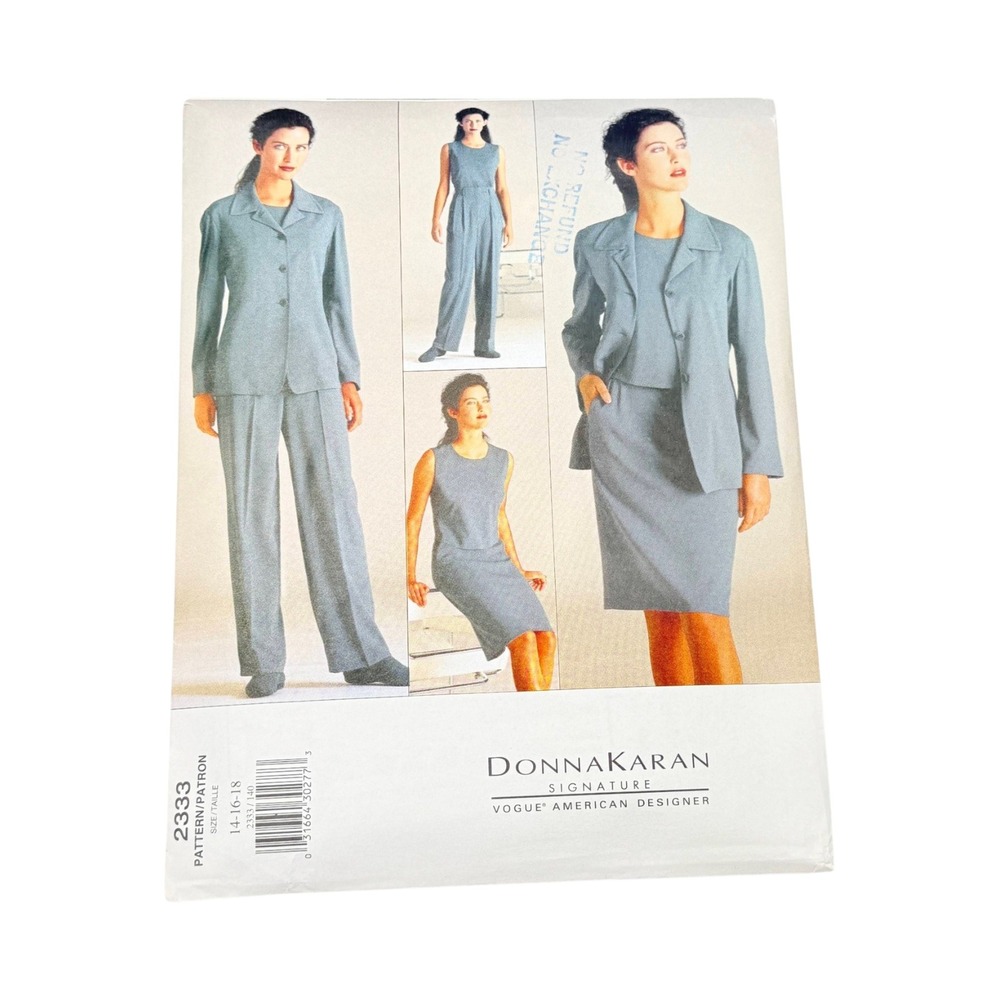 Vogue 2333 Sewing Pattern Donna Karan Jacket Top Skirt Size 14 t6 18 New Uncut